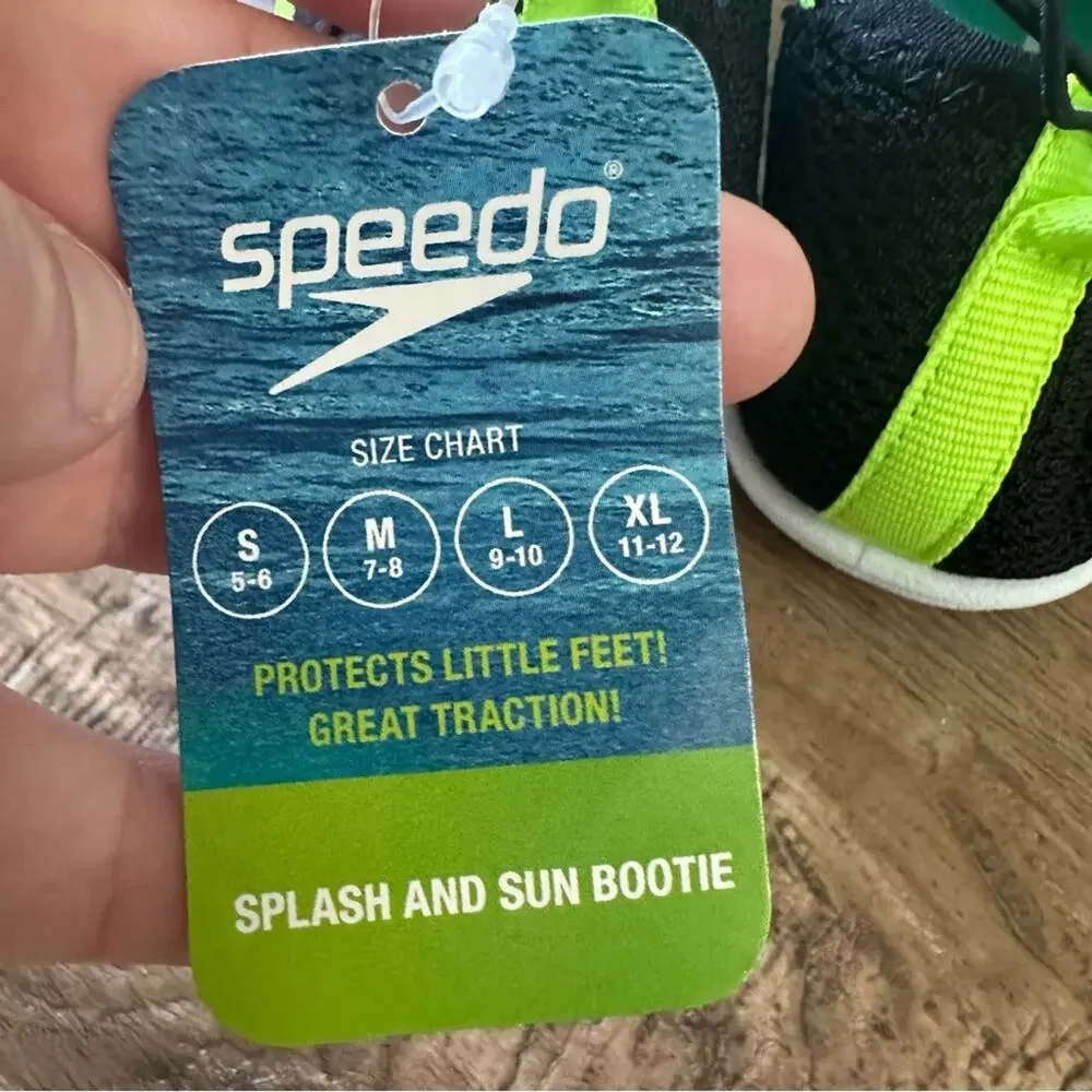 Speedo Kids Geometric Black and Green Water Shoes, Surfwalker, NWT, Size M (7/8)